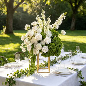 B117 Centrotavola Classico Fatto a Mano con Anthurium Verde e Bianco Stile Naturale Selvaggio, Decorazione Floreale Artificiale per il Giorno di Scherzi d'Aprile - Product Image 3