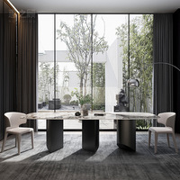 Table de salle à manger ovale moderne en marbre de luxe italien avec plateau en roche, pour maison, appartement, hôtel