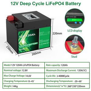 Suitable 5 Years Warranty 6000 <b>Deep</b> <b>Cycles</b> LFP Solar Lithium Ion <b>Battery</b> <b>12V</b> 120Ah <b>Battery</b> - Product Image 2