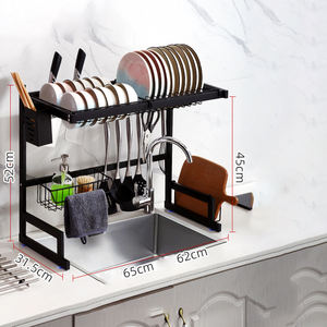 Estante de acero inoxidable DD041 al por mayor, soporte negro para vajilla, estantería para fregadero, organizador de utensilios de cocina con drenaje - Product Image 6