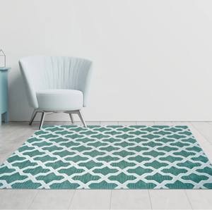 Tapis en laine tufté à la main Chikoon, laine de Nouvelle-Zélande de qualité supérieure, bleu sarcelle et blanc, design artistique moderne, ultra doux et durable - Product Image 1