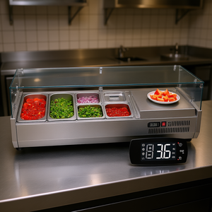 Équipement de réfrigération pour cuisine commerciale, station de préparation de condiments de comptoir 135W, 2 1/3 4 1/6 bacs, corps en acier inoxydable 304 - Product Image 2