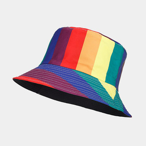 European American Style Reversible <b>Bucket</b> <b>Hat</b> New Fashionable <b>Rainbow</b> Pattern Popular Outdoor Sun Shade Accessory for Men Women - Product Image 4