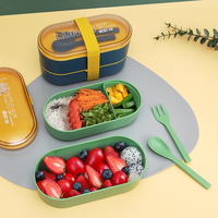 Vente en gros de boîtes à lunch Bento double couche de 800ml avec logo personnalisé Isolation double couche en plastique isolée thermiquement chauffée