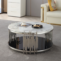 Mesa de Centro de Mármol de Alta Calidad con Base de Acero Inoxidable, Mueble de Interior