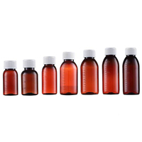 Bouteille en plastique PET ambrée recyclée pour médicaments liquides oraux, flacon mince pour sirop contre la toux avec couvercle inviolable – Vente en gros