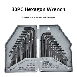 Набор из 30 удлиненных плоских шестигранных ключей (метрических и дюймовых) для промышленного использования и ремонта (DIY) - Product Image 2