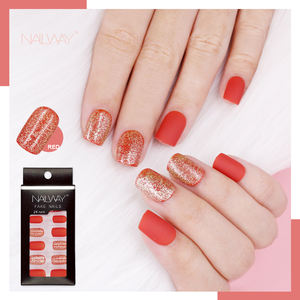 Faux Ongles à pression personnalisés, artificiels, couverture complète, courts, carrés, avec paillettes, en poudre, 24 pièces - Product Image 6