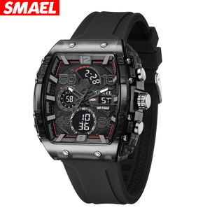 SMAEL 8109 Orologio Analogico Digitale alla Moda con Doppio Fuso Orario, Quadrante Quadrato in Silicone, Giorno <span class=keywords><strong>e</strong></span> Settimana, Allarme, Luminoso, Impermeabile, Orologio al Quarzo da Uomo - Product Image 4