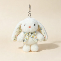 Porte-clés en peluche lapin moelleux avec nœud floral pour enfants, cadeaux d'anniversaire et décoration intérieure, porte-clés en peluche personnalisé