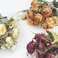 Bouquet de roses artificielles et pivoines réalistes en soie de style européen, écologiques, taille personnalisée, OEM/ODM pour la décoration intérieure