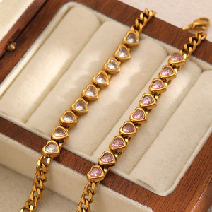 18K Gold Plated Women Elegant NK Chain Cubic Zirconia Heart Shape Charm <b>Bracelet</b> Light Luxury Faashion Stainless Steel <b>Bracelets</b> - Product Image 3