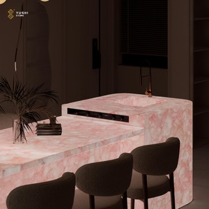Yushi đánh bóng ánh sáng tự nhiên màu Hồng <span class=keywords><strong>Onyx</strong></span> tăng màu Hồng đá cẩm thạch đá nhà bếp Countertop ăn uống Bàn cà phê - Product Image 4