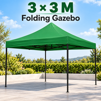 Gazebo pliable 3*3M, imperméable, toile Oxford 420D enduite de PVC, tente pliante avec structure en acier thermolaqué