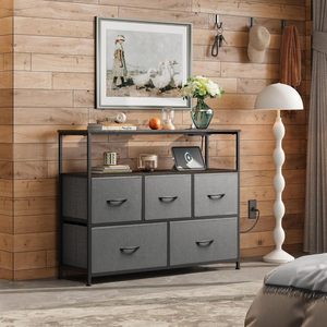 Salon entrée chambre 5 tiroirs commodes étagères ouvertes <span class=keywords><strong>commode</strong></span> de rangement <span class=keywords><strong>gris</strong></span> <span class=keywords><strong>foncé</strong></span> placard <span class=keywords><strong>commode</strong></span> tissu <span class=keywords><strong>commode</strong></span> - Product Image 2