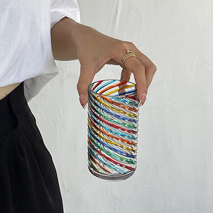 Bicchieri Vintage all'Ingrosso, Tazze in Vetro Dipinte a Mano con Blocchi <span class=keywords><strong>di</strong></span> Colore, Bicchieri Unici con Rifrazione della Luce - Product Image 2