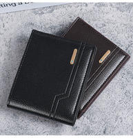 Dompet Koin Mini Pendek Kulit PU Retro Sederhana untuk Pria, Multi-Kartu, Penutup Ritsleting, Normcore/Minimalis, Tahan Air, RFID