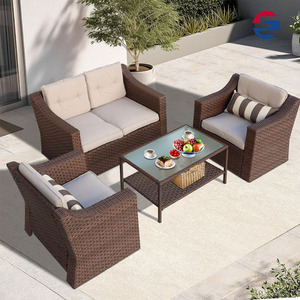 <span class=keywords><strong>4</strong></span> chỗ ngồi <span class=keywords><strong>4</strong></span> Mảnh hiện đại mây Oxford vải nhôm Patio cuộc trò chuyện thiết lập ngoài trời cắt mọi thời tiết đồ nội thất sân vườn - Product Image 3