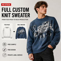 Pull en maille à col rond pour homme personnalisé, pull oversize à imprimé effet pincel, marque privée OEM pour collection de streetwear