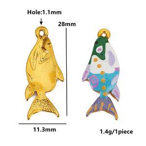 จี้ปลาสแตนเลสสตีลชุบทอง 18K รุ่น Ocean Series สำหรับทำสร้อยคอ DIY อุปกรณ์ตกแต่งเครื่องประดับ รูปทรงหลากหลาย ลายหยดน้ำมัน - Product Image 2