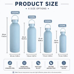 Custom logo 350ml 500ml 750ml 1000ml Stainless Steel Vacuum Flask Soft Rubber Paint Insulated Gym Sport Water Bottle with Handle - Product Image 2