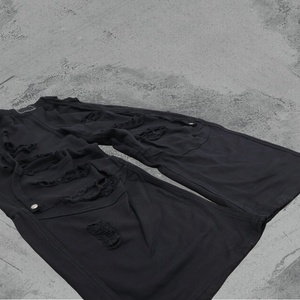 Pantalon de survêtement cargo déchiré noir pour homme, taille élastique avec cordon de serrage, style urbain, décontracté, automne - Product Image 5