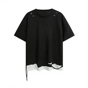 Camiseta Extra Grande para Hombre, Estilo Vintage, con Efecto de Doble Capa, Irregular, Desgastada, 100% Algodón, Logotipo Personalizado, OEM, ODM - Product Image 6