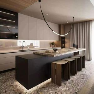 Armario de cocina de lujo personalizado económico, muebles, armarios modulares de madera maciza, armario de cocina de chapa de madera - Product Image 5