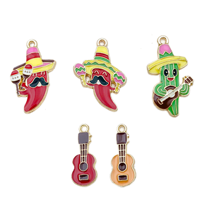 Porte-clés en alliage <span class=keywords><strong>de</strong></span> zinc DIY, série <span class=keywords><strong>de</strong></span> <span class=keywords><strong>musique</strong></span> <span class=keywords><strong>de</strong></span> guitare, motif cactus piment mexicain <span class=keywords><strong>de</strong></span> dessin animé, avec goutte d'huile, petit <span class=keywords><strong>instrument</strong></span> <span class=keywords><strong>de</strong></span> <span class=keywords><strong>musique</strong></span> - Product Image 1