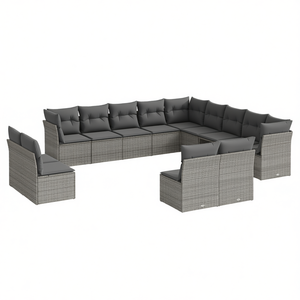 Ensemble de canapés de jardin modulaires modernes en rotin gris PE, capacité de 10+ places, meubles d'extérieur - Product Image 1