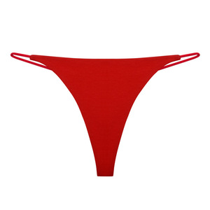 Tanga roja de tirantes finos para mujer, con lazo decorativo, tiro bajo, suave y elástica, sexy, con logo en la cintura. - Product Image 2