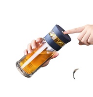 Bouteille à thé en verre borosilicate à double paroi de 250 ml, tasse portable pour voiture avec filtre et couvercle