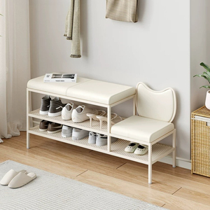 Banco de Zapatos Moderno con Silla, Organizador de Zapatos de 2 Niveles con Estante Abierto, Banco de Zapatos con Asiento y Respaldo Tapizados para Pasillo - Product Image 1