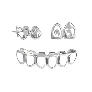 Authentic Cross-Border Hip-Hop Copper Gold Tooth Grill Planet Heart Three-Piece Unisex Teeth Jewelry Set - Product Image 5