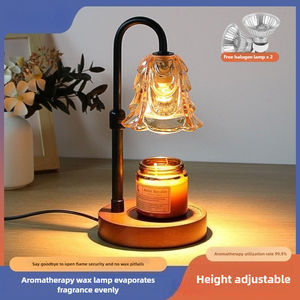 Lampe de chevet moderne avec abat-jour en verre, figurine de chat, LED blanc chaud, base en bois, mini lampe de bureau, commande tactile, IRC 90, alimentée par piles - Product Image 2
