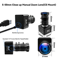 ELP USB3.0 4K 60fps Kamera Industri Kecepatan Tinggi, Lensa Zoom Varifokal Manual 10X CS-Mount 5-50mm, Webcam Plug and Play