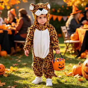 Pyjama en polaire pour bébé motif léopard, tenue de cosplay pour Halloween et carnaval, vêtements de jeu et costumes de scène pour enfants pour l'automne et l'hiver - Product Image 1