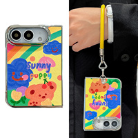 Étui en cuir avec cadre électroplaqué tendance pour iPhone Duo 18, étui pliable pour téléphone avec bracelet et cordon, motif de peinture à l'huile de dessin animé