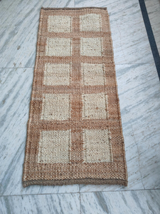 Natural Beige Checkered Handwoven Jute Wool <b>Runner</b> <b>Rug</b> Farmhouse Boho Carpet Rustic Floor Decor <b>for</b> Hallway Living Room Bedroom - Product Image 6