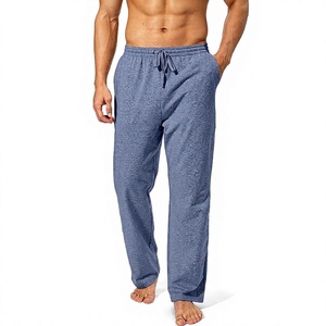 Pantalon de survêtement bleu uni pour homme avec cordon de serrage, taille élastique, décontracté, avec poches latérales, en tissu tricoté respirant, idéal pour l'automne - Product Image 1