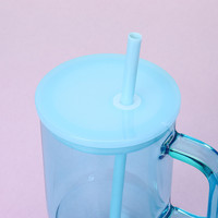 Mug de voyage transparent en verre borosilicate de 20 oz avec poignée, couvercle et paille, design sportif, grande capacité, unisexe, pour usage extérieur