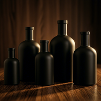 Bouteilles en verre noires personnalisées de haute qualité pour vinaigre, sirop, vodka, liqueur, huile d'olive, avec couvercles