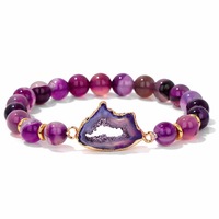 Bracelet extensible en tranches d'agate naturelle et de cristal Druzy, idéal pour femme, cadeau de bijoux