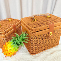 Nouveau panier de rangement carré en PP tressé, style chinois, ensemble cadeau de la Fête de la Mi-Automne, panier de courses portable pour la célébration du premier mois