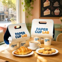 Maßgefertigte Marineblaue Kontrast-2-Becher-Träger aus Recycling-Kunstpapier, Faltbare Handliche Kaffeegetränketräger für Cafés & Takeaway-Verwendung