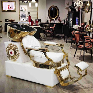 Silla de champú blanca antigua de estilo clásico, cuenco de cerámica con acento dorado para hombres, barbería - Product Image 2
