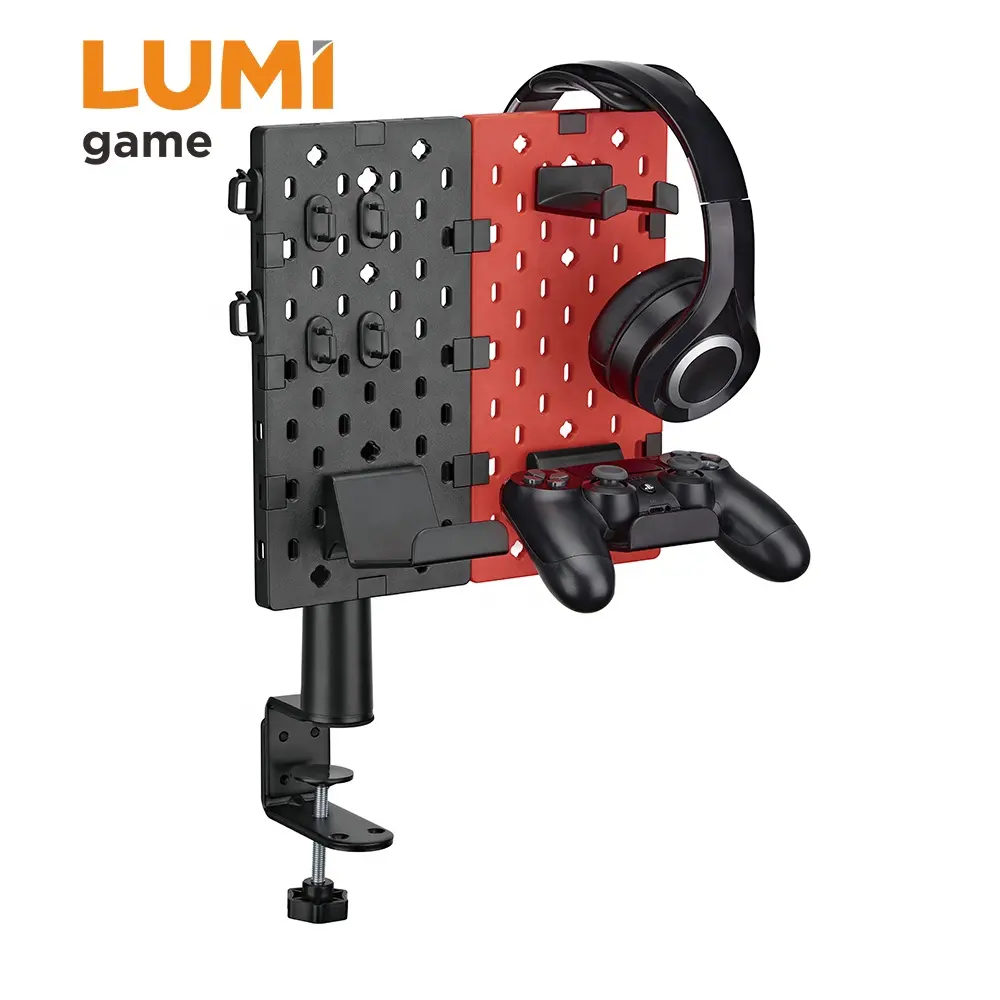 HPS06-1 Jogo Headphone Controller Holder Stand Clamp-on Pegboard Gaming Organizer Acessório para PC Xbox PS5 PS4 Switch 2pcs