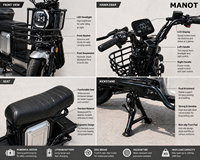 Moto électrique pour trajets urbains quotidiens pour hommes, scooter électrique avec freins à disque avant et arrière, avec panier avant et coffre arrière