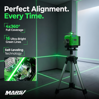 Niveau laser vert auto-nivelant 4 x 360° haute luminosité, 16 lignes, alimentation USB-C, modèle LL16 pour la construction et la maison