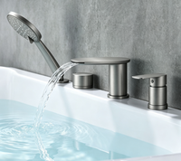 Robinet de baignoire WEIHAO en chrome poli à montage sur pont, avec bec large et plat, douchette à main incurvée, mitigeur de bain pour la maison et l'hôtel